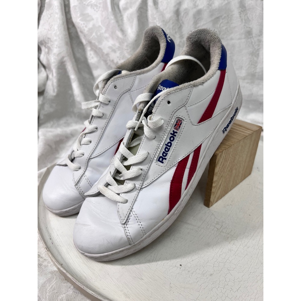 Reebok Classic Leather White Red Blue Mens Sneakers Size 10 Low Top Retro Shoes